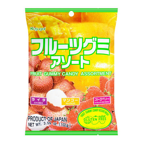 Kasugai Fruit Gummy Lychee Mango Strawberry Asst Flavor 3.59oz